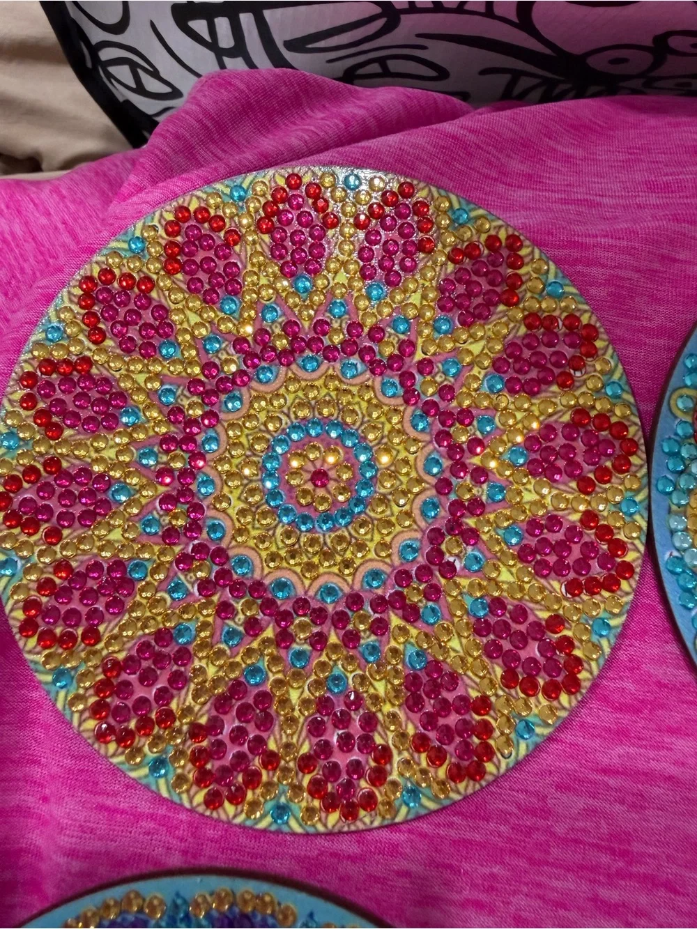 Decorative Beaded Serving Tray - Pink, Gold & Blue